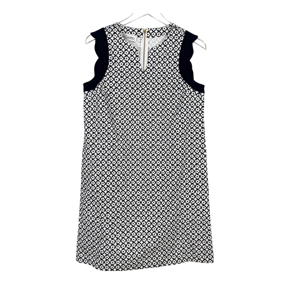 Sara Campbell Signature Stretch Scalloped Sheath Black White‎ Floral Small